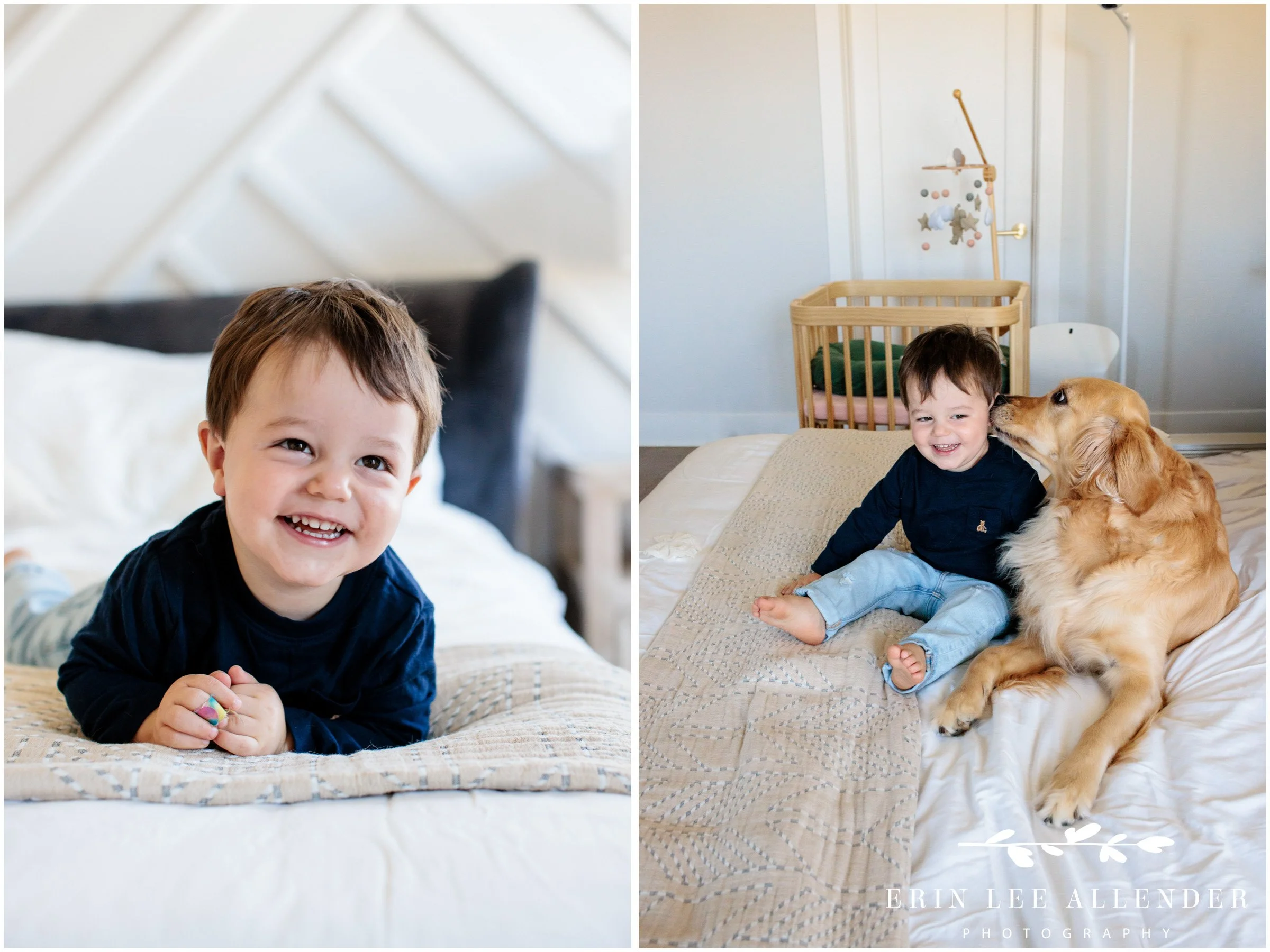 Family dog next to newborn baby during a Nashville in-home newborn photography session