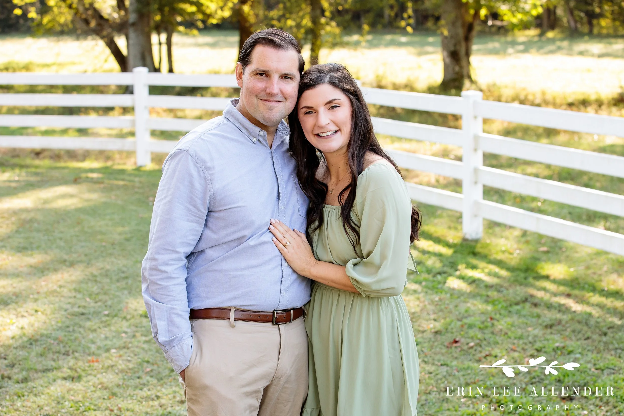 Nashville family session — sister posing with her fiancé on the family farm