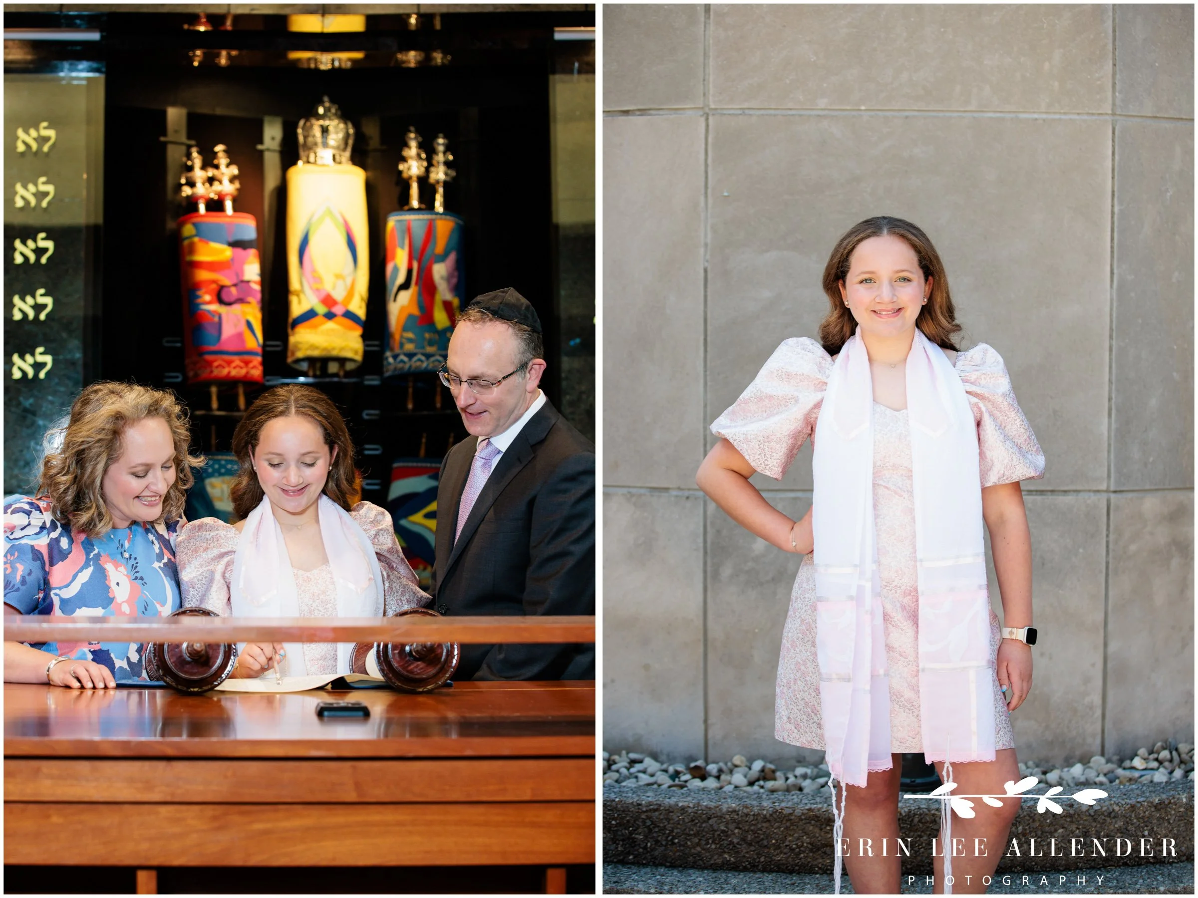 Nashville mitzvah photographer — bat mitzvah with parents and Torah at The Temple Nashville