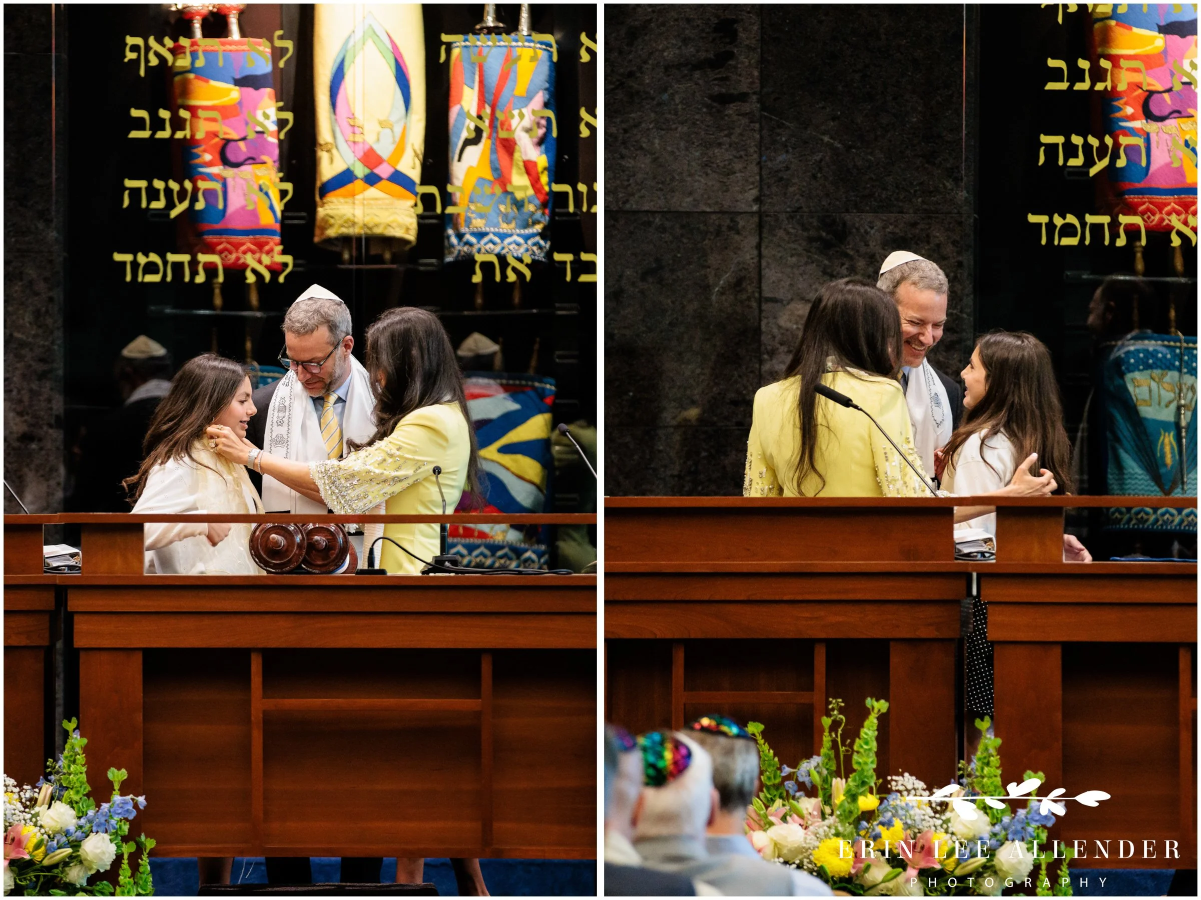 Parents presenting tallit during ceremony