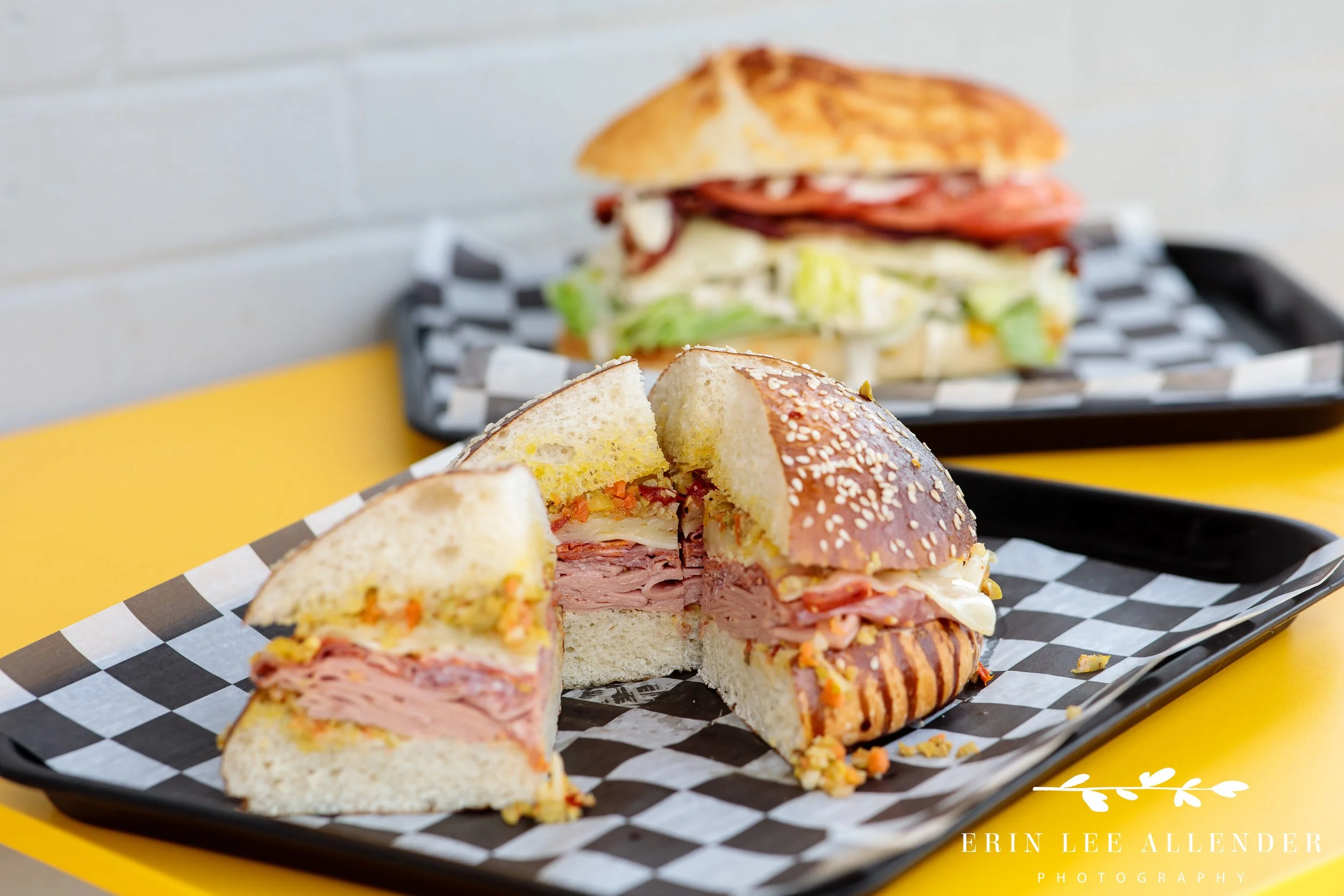 Close-up of FatBelly Pretzel's Almost World Famous Muffaletta, photographed by a Nashville food photographer in East Nashville