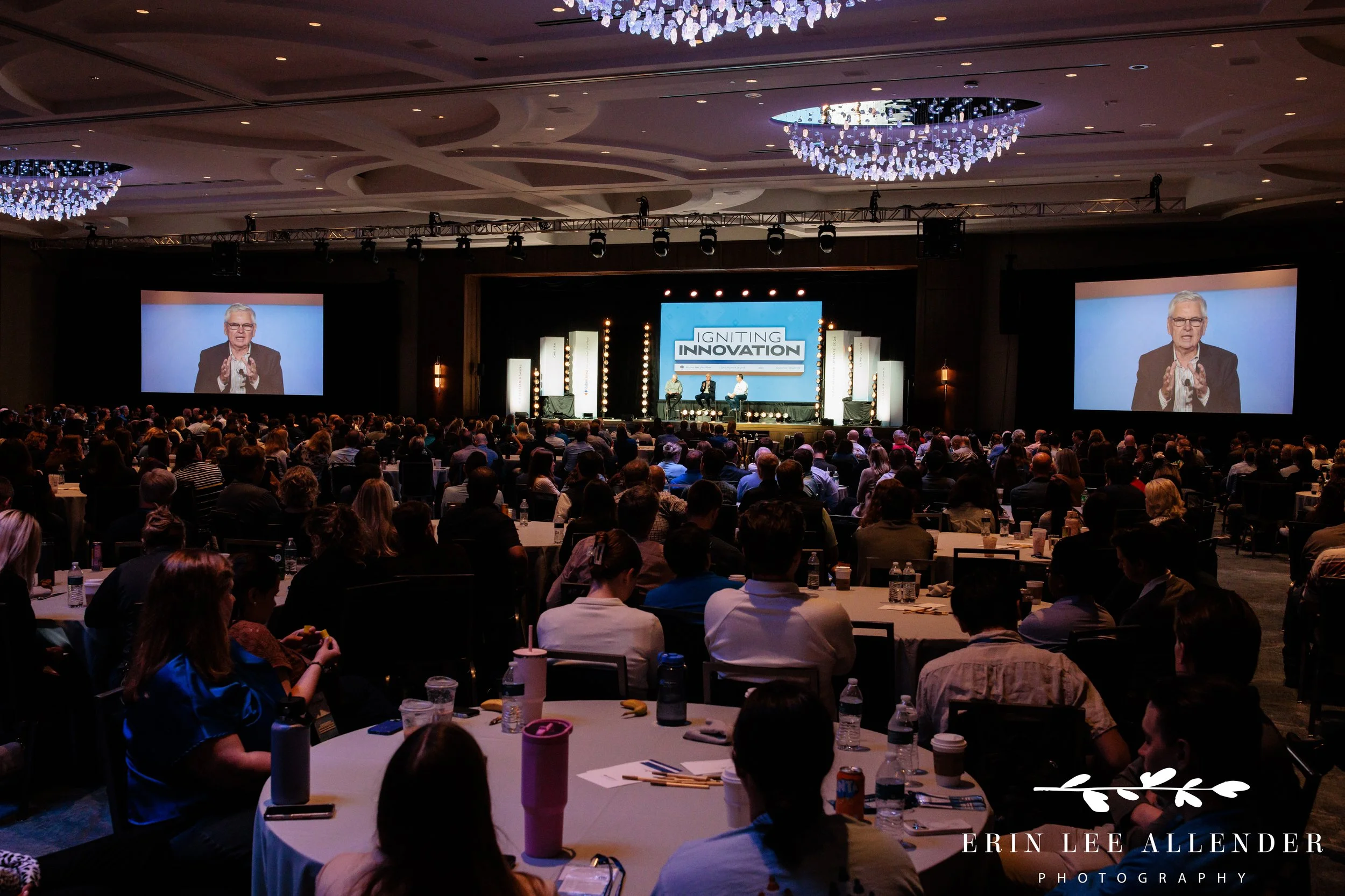 Opryland Hotel conference photography of a wide shot of the fireside chat during RubinBrown's conference