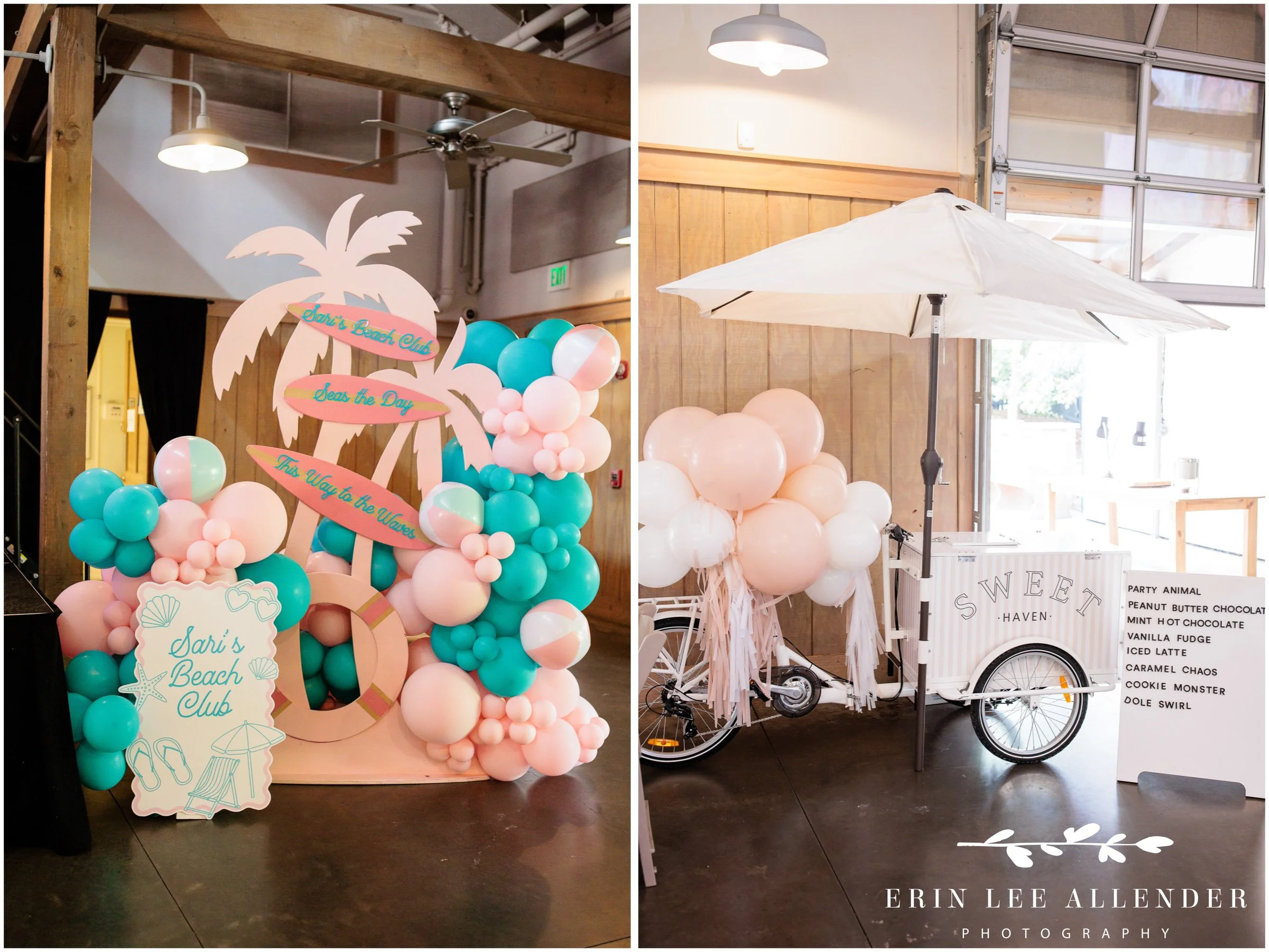 Nashville mitzvah photographer — large Sari's Beach Club balloon sign at Loveless Barn Nashville