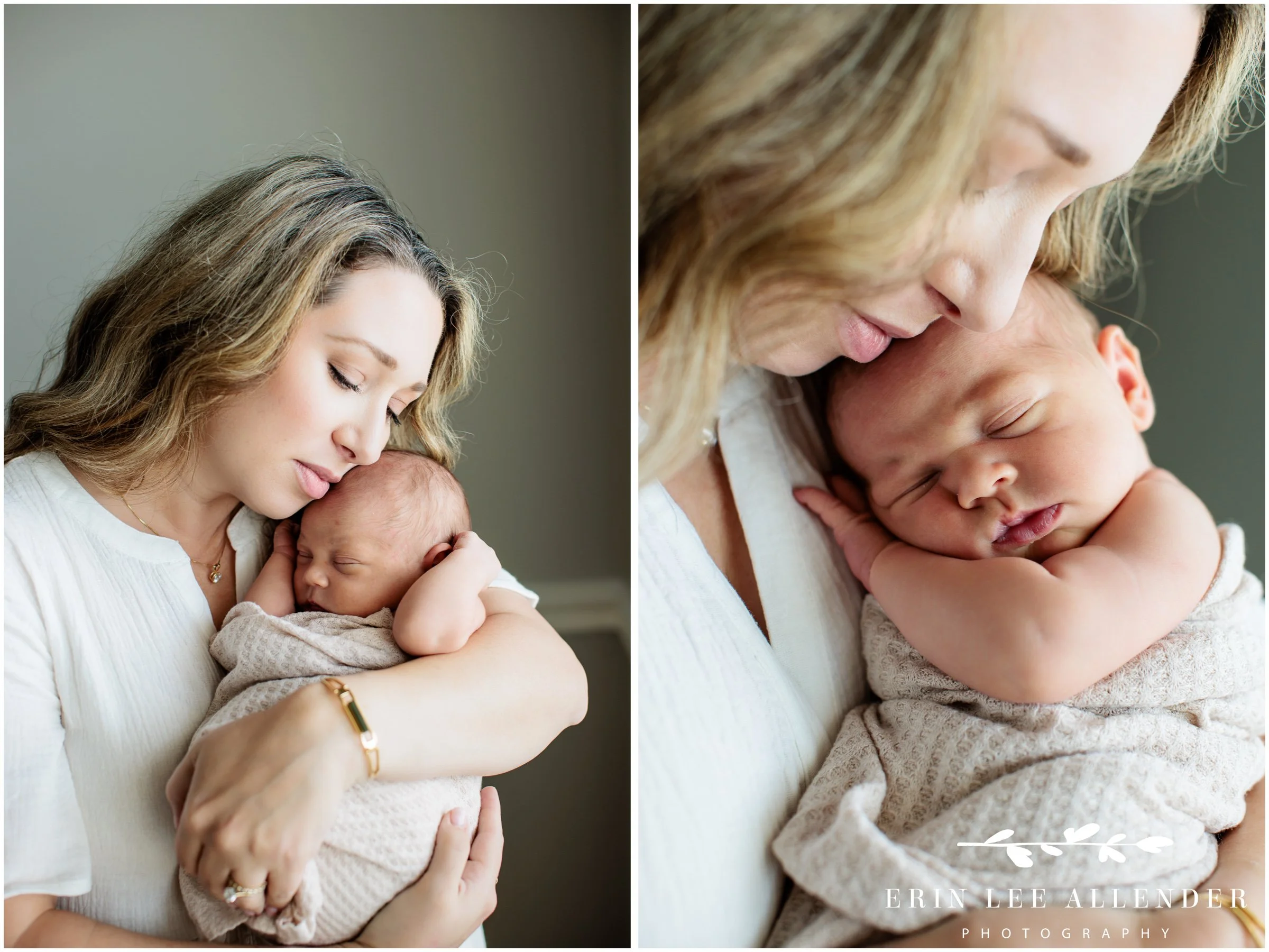 Nashville newborn photographer — mother cuddling newborn baby girl, skin to skin during in-home session