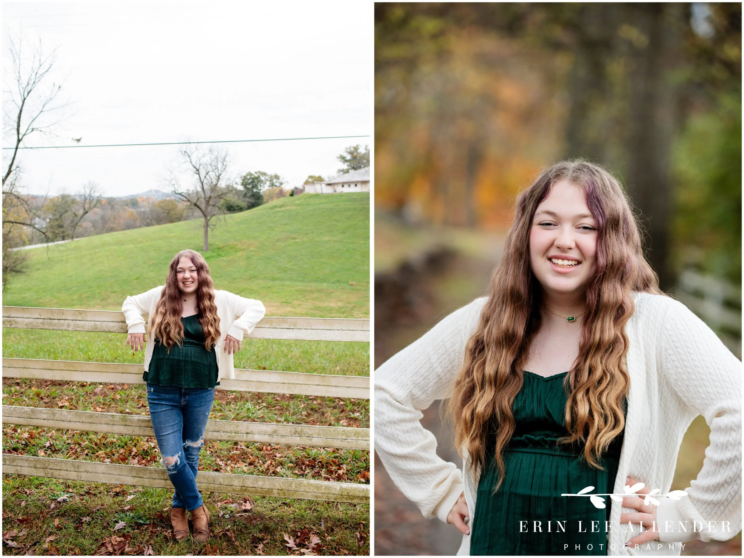 Daughter standing alone in fall leaves during a Nashville family portrait session at Ellington Agricultural Center