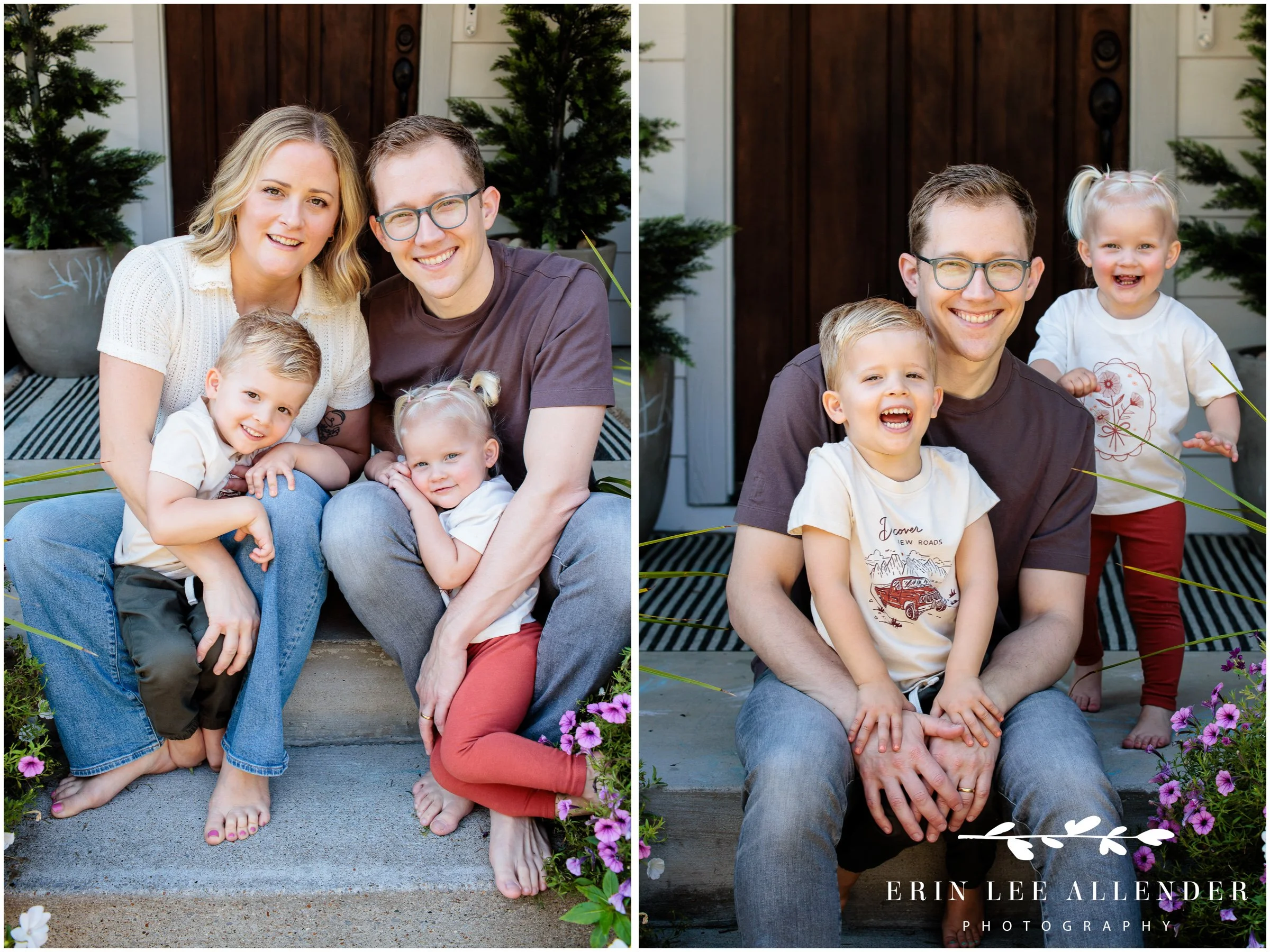 Little boy sitting on dad's lap laughing during in-home session in Nashville