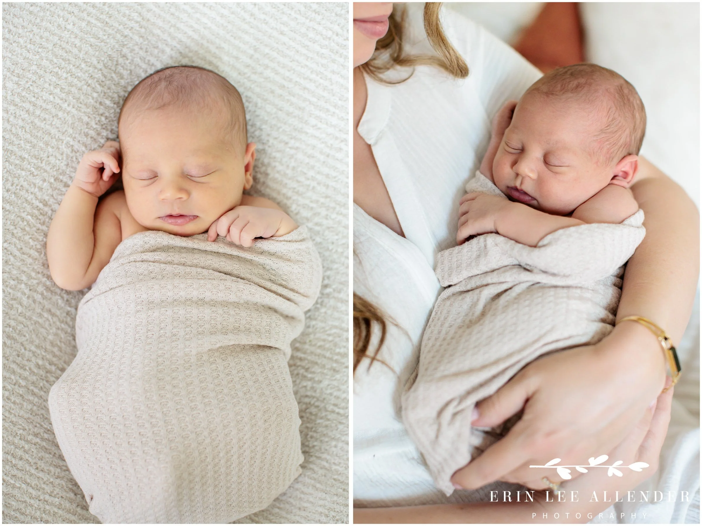 Nashville newborn photography — newborn baby girl swaddled and sleeping during in-home session