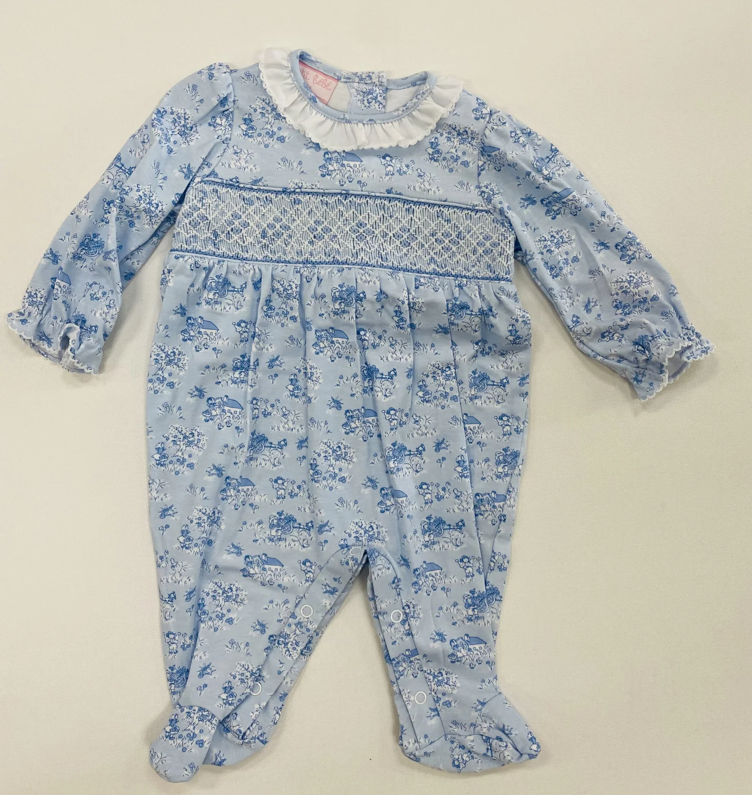 Petit Bebe Blue Toile Smocked Long All Sweet Bambini