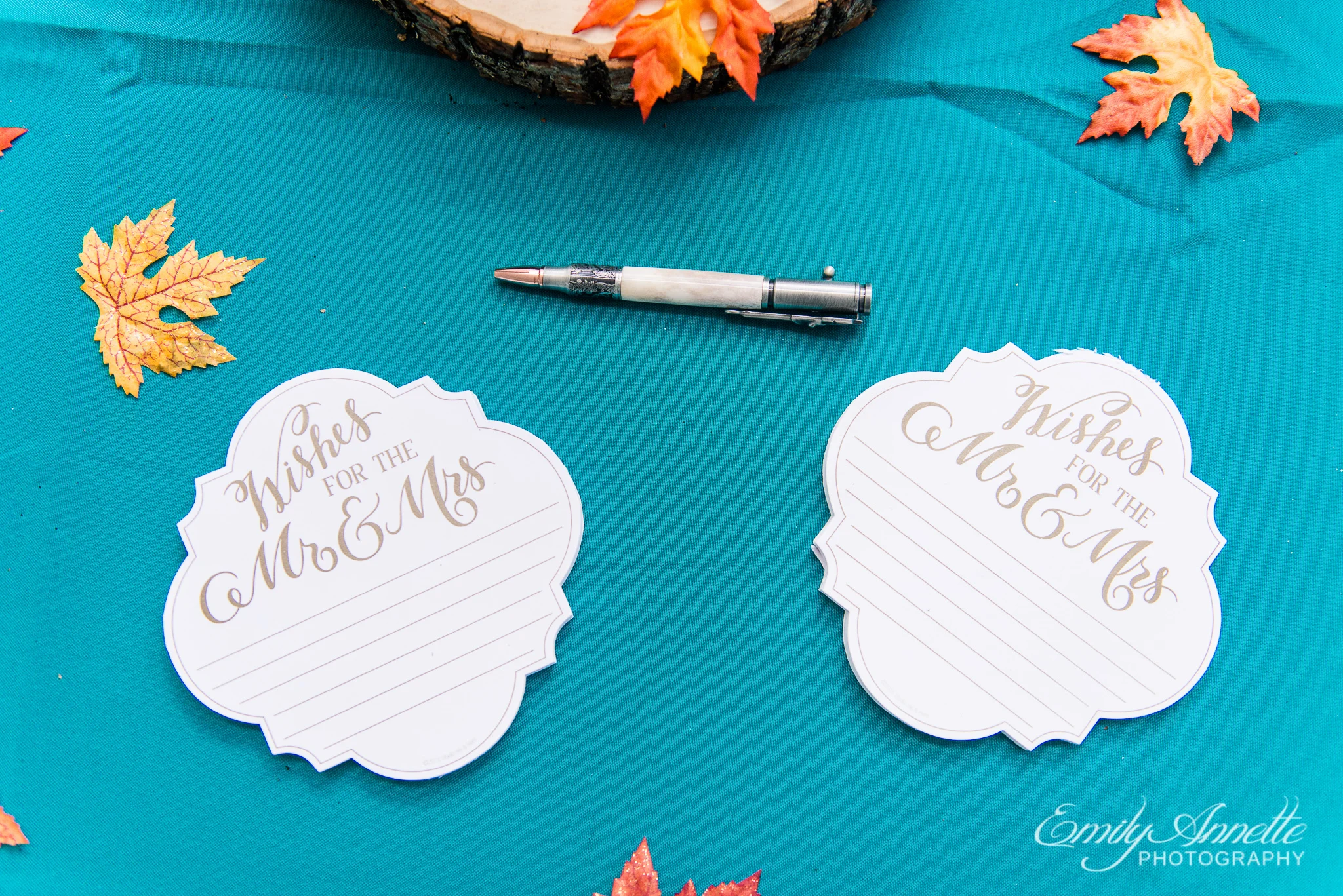 Notes for the bride and groom which decorate a country wedding reception at Amber Grove near Richmond, Virginia