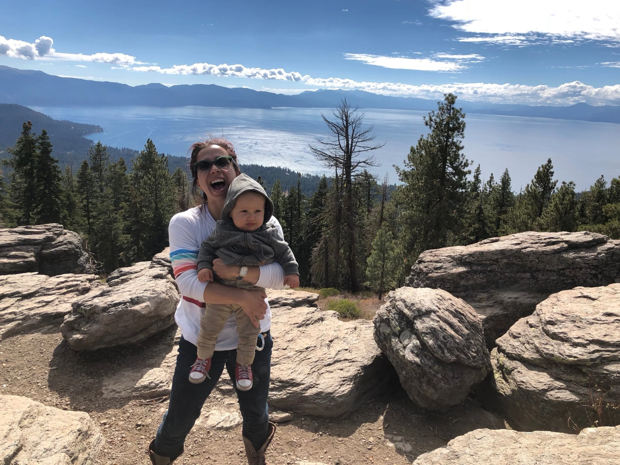 My son and I taking in Lake Tahoe