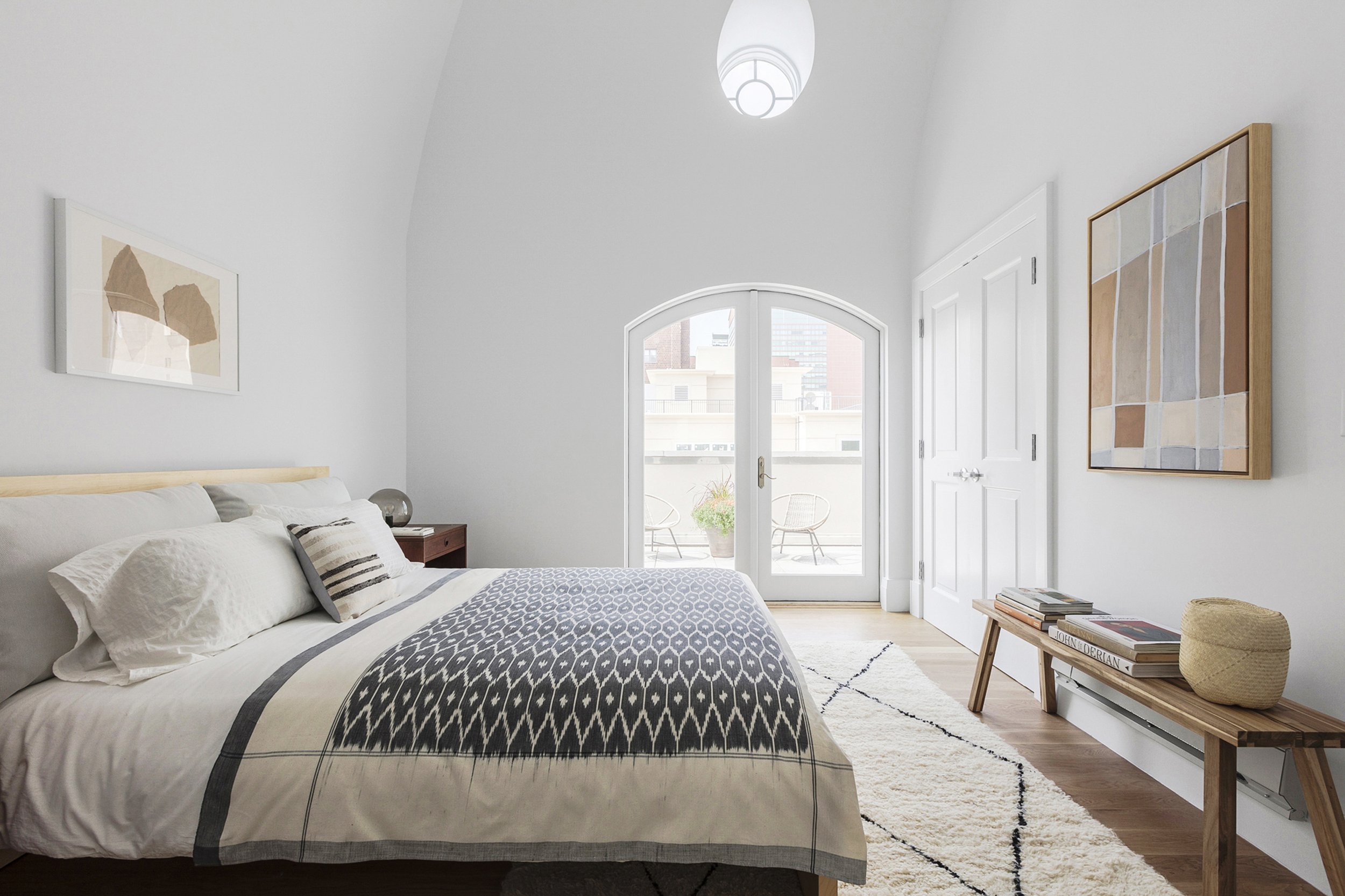  Hovey Design  South Oxford Street   The principal bedroom in this large ceiling three bedroom penthouse condo offers three private outdoor spaces with views down tree lined streets right by Brooklyn’s Barclay’s Center in Fort Greene. 