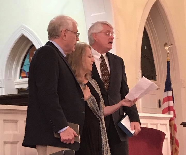 Singing "I'll Fly Away" with my Dad (Jack, on left) and Uncle Rob at Nana's service. 