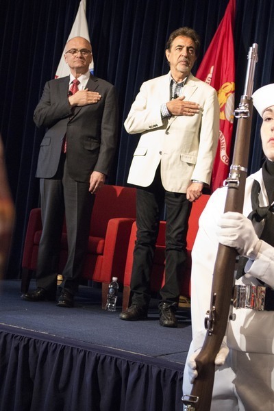 Joe Mantegna and Andy Puzder (Carl's Jr CEO) honor US Military Veterans at the Ronald Reagan Presidential Library. Photo by Jillian Dale
