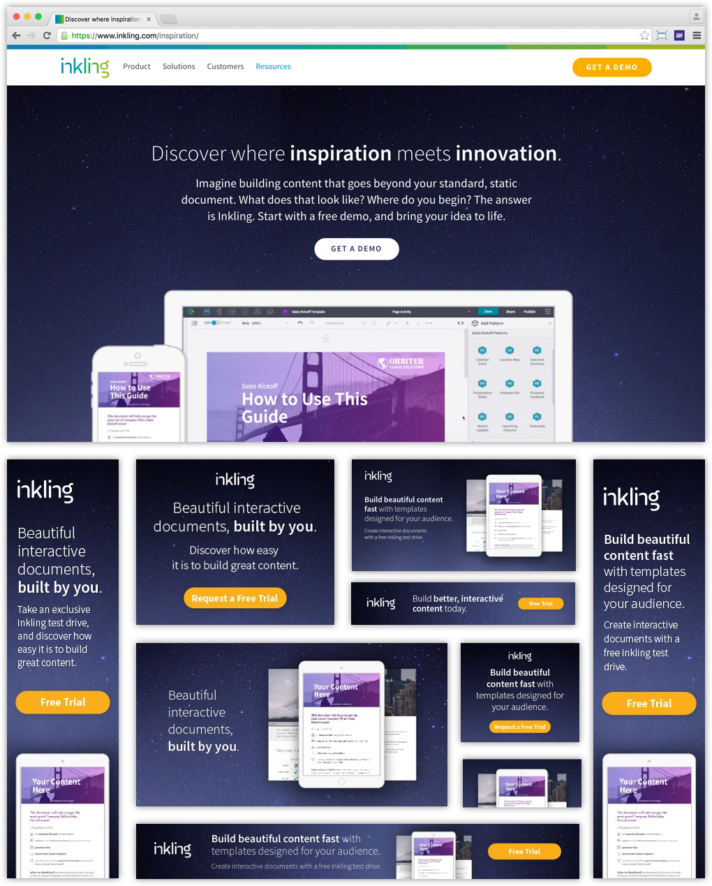 Inkling's Inspiration landing page, and supporting onsite banners. 