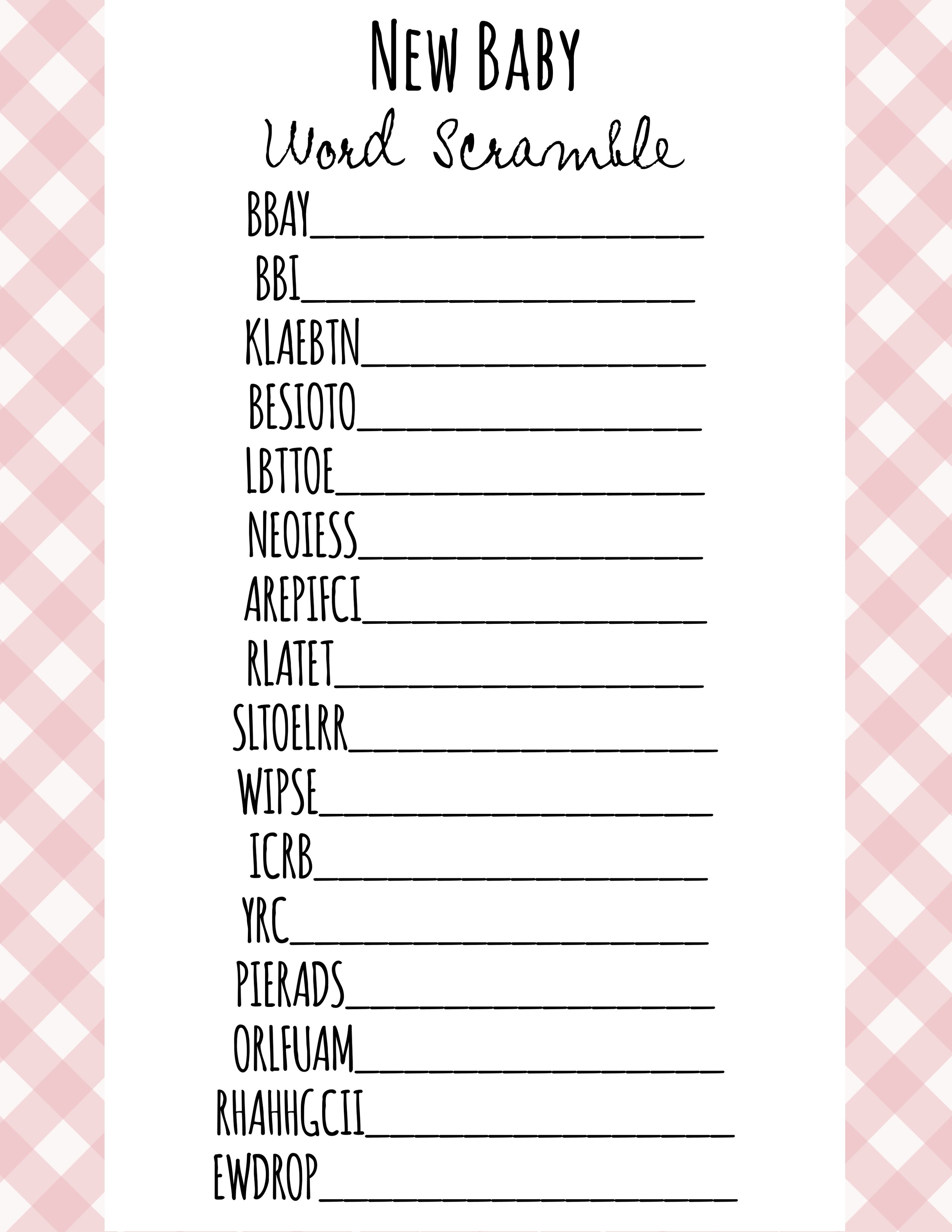 Free Baby Shower Games Printable Sheets