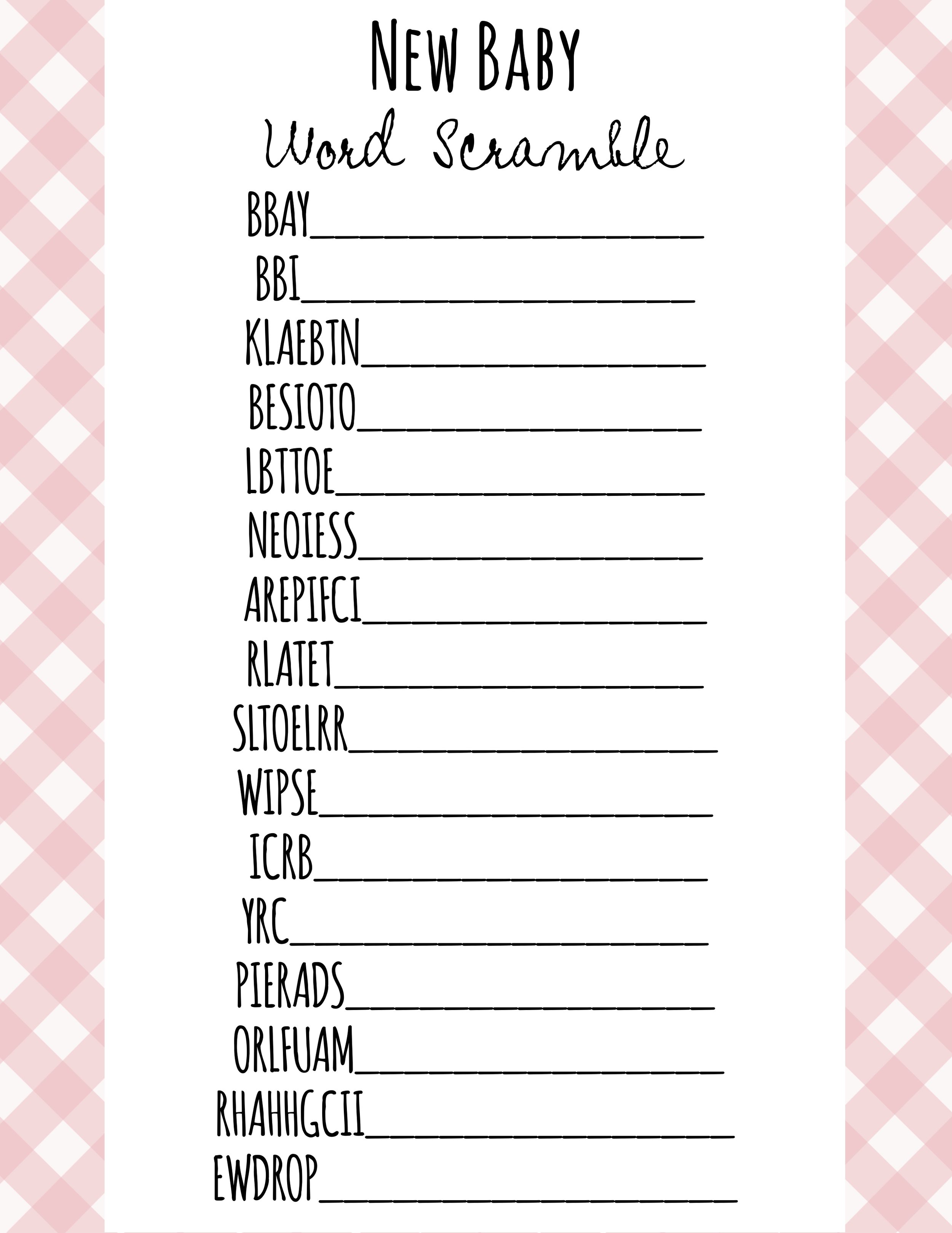 Free Baby Shower Games Printable Worksheets