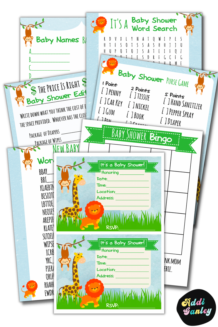 Jungle Theme Baby Shower Printable Set