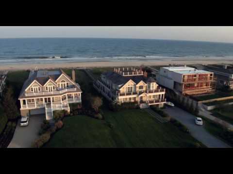 Low approach shot of Hampton beach houses