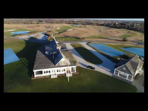 Aerial flight around private golf clubhouse, Hamptons