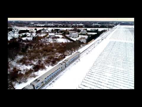 Tracking shot of commuter train on Long Island