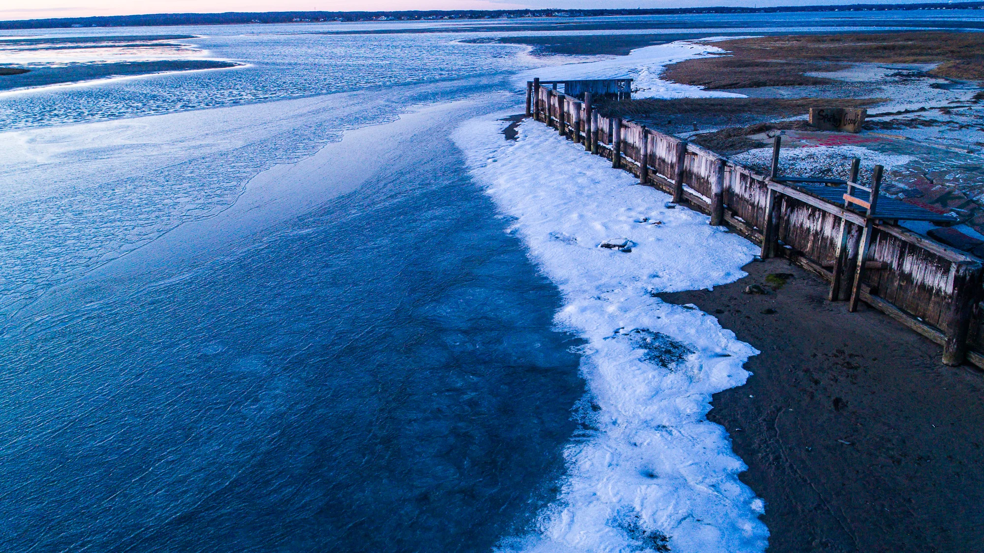 Frozen bay at sunset, East Quogue, NY.
