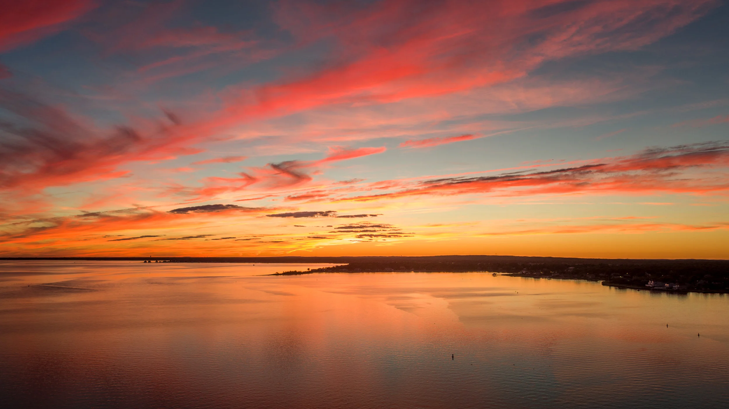 Brilliant sunset over Shinnecock Bay, Hampton Bays, NY.