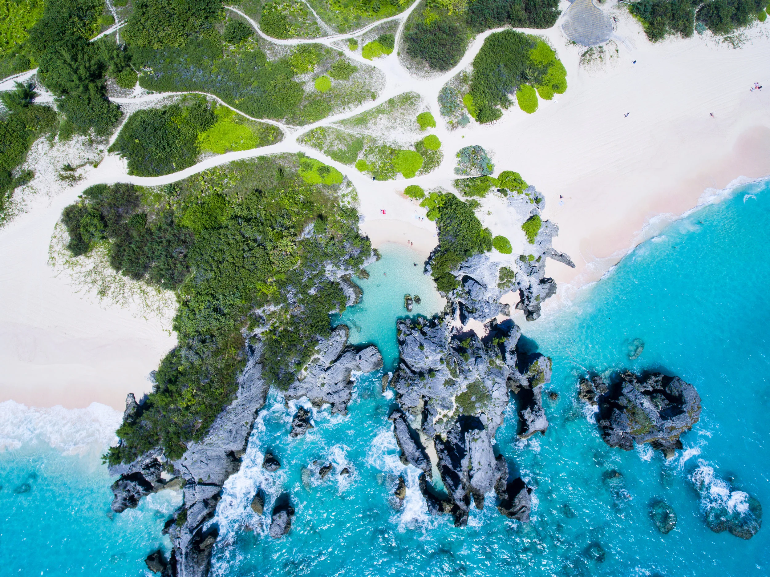 Looking straight down onto beach, Bermuda.