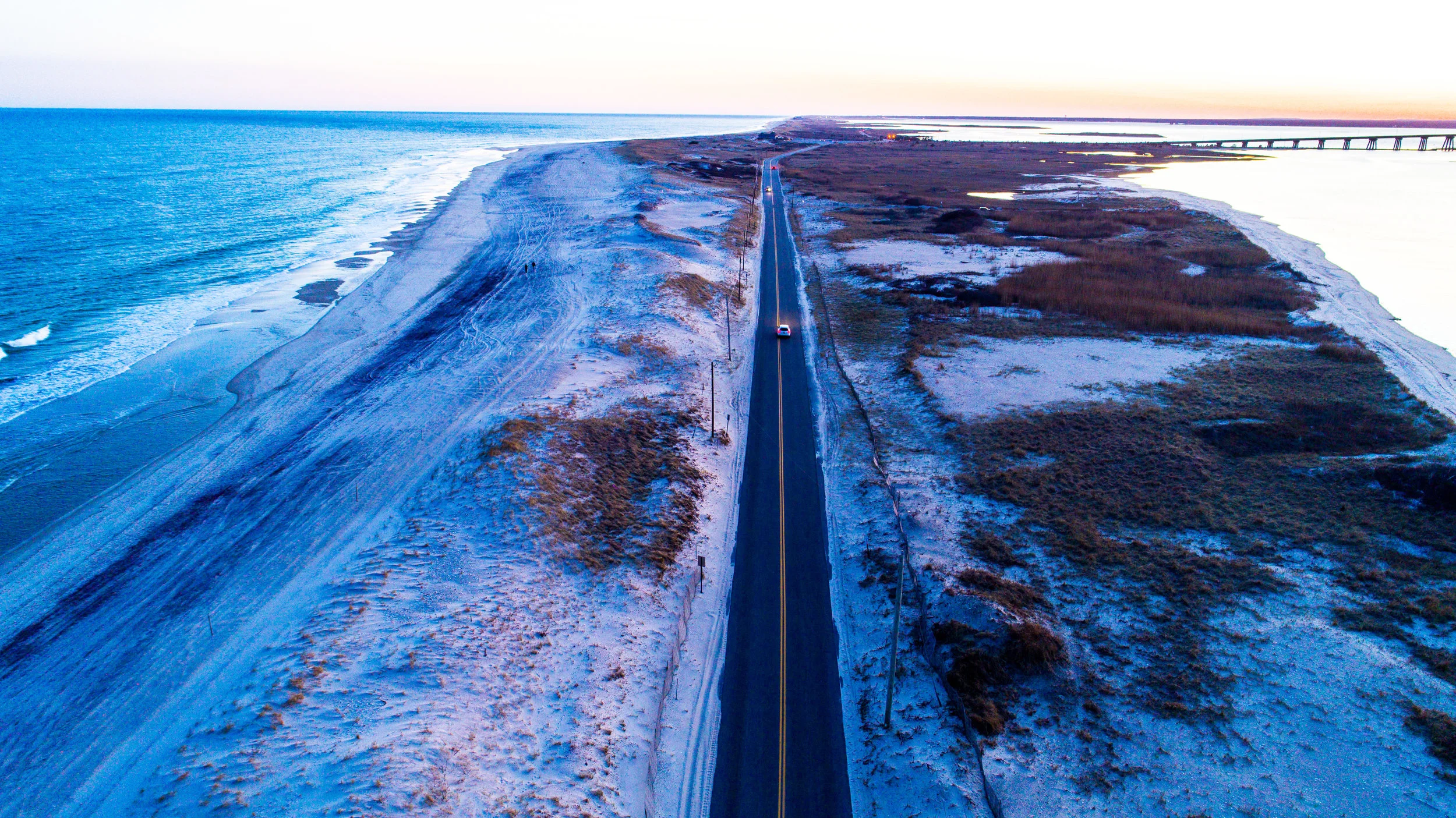 Looking West along Beach Road, Hampton Bays, NY.
