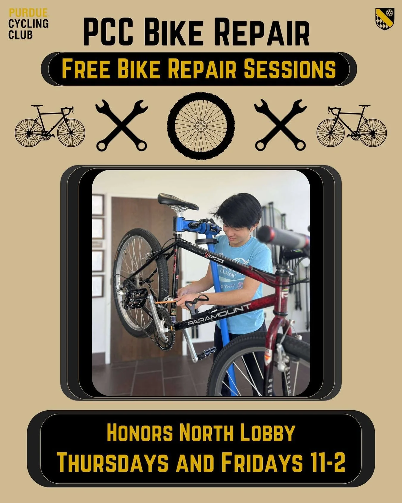 We are excited to announce we will be holding our free repair sessions weekly on Thursdays and Fridays from 11-2 in the Honors North lobby. Bring your bike out and let us pump up those cold tires, adjust the brakes, or give it a fresh tune up!