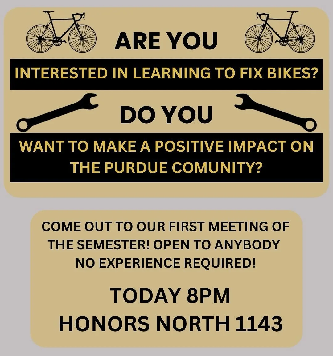 Interested in joining the PCC bike repair team? Join us for our first meeting of the semester tonight! Everyone is welcome, no experience required! 8pm Honors North Room 1143. Can&rsquo;t wait to see you there!