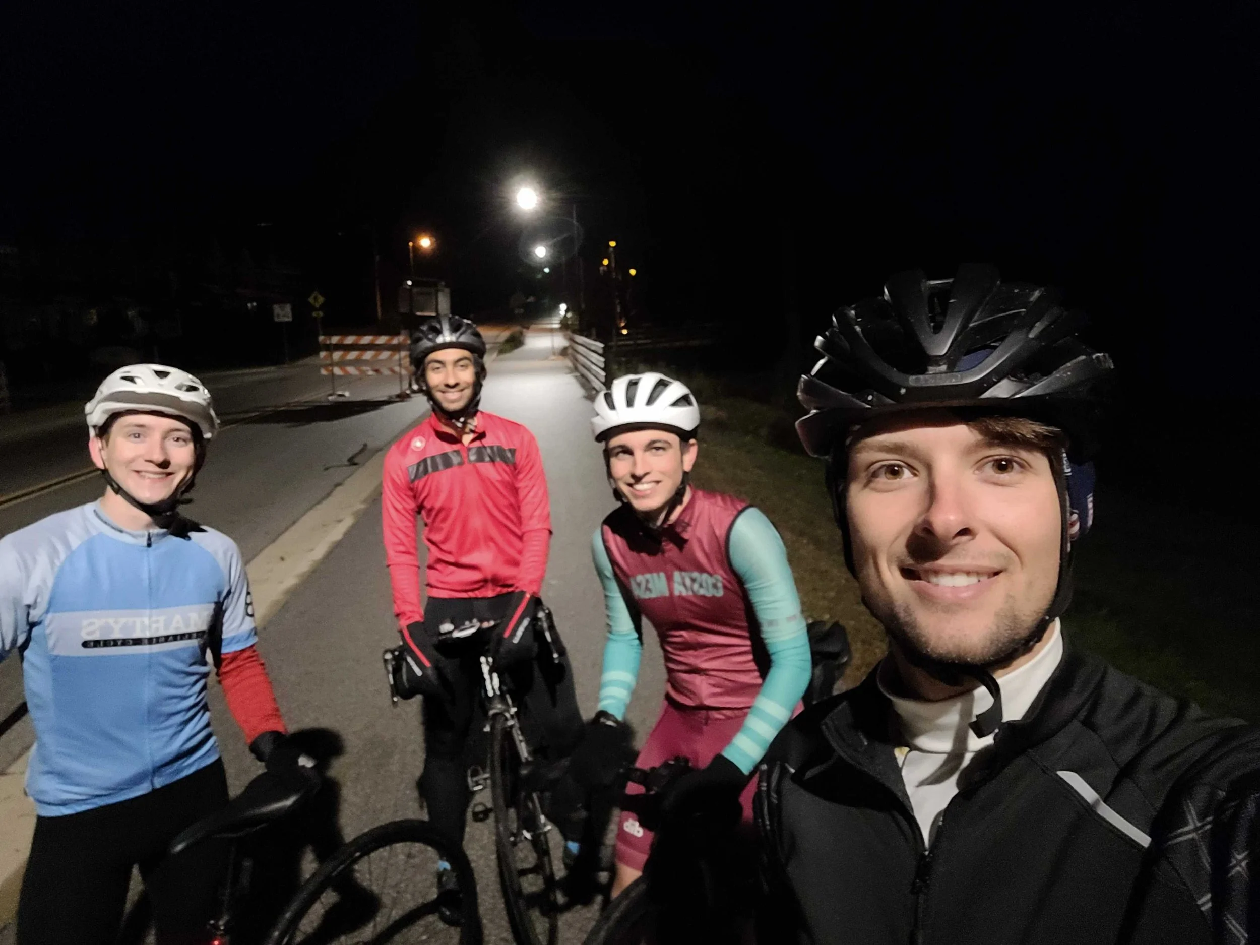  L-R: Will Owens, Nikhil Gloyeske, Jonathan Lane and Lunden Friberg at the start of the everesting attempt 