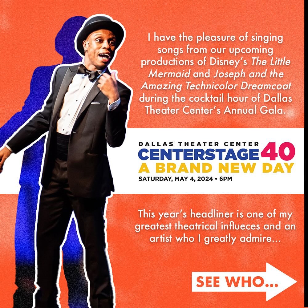 It&rsquo;s almost time for Dallas Theater Center&rsquo;s Annual Gala; Centerstage 40: A Brand New Day. I&rsquo;ll be singing a few songs from @dallastheatercenter&rsquo;s upcoming productions of Disney&rsquo;s The Little Mermaid and Joseph and the Am