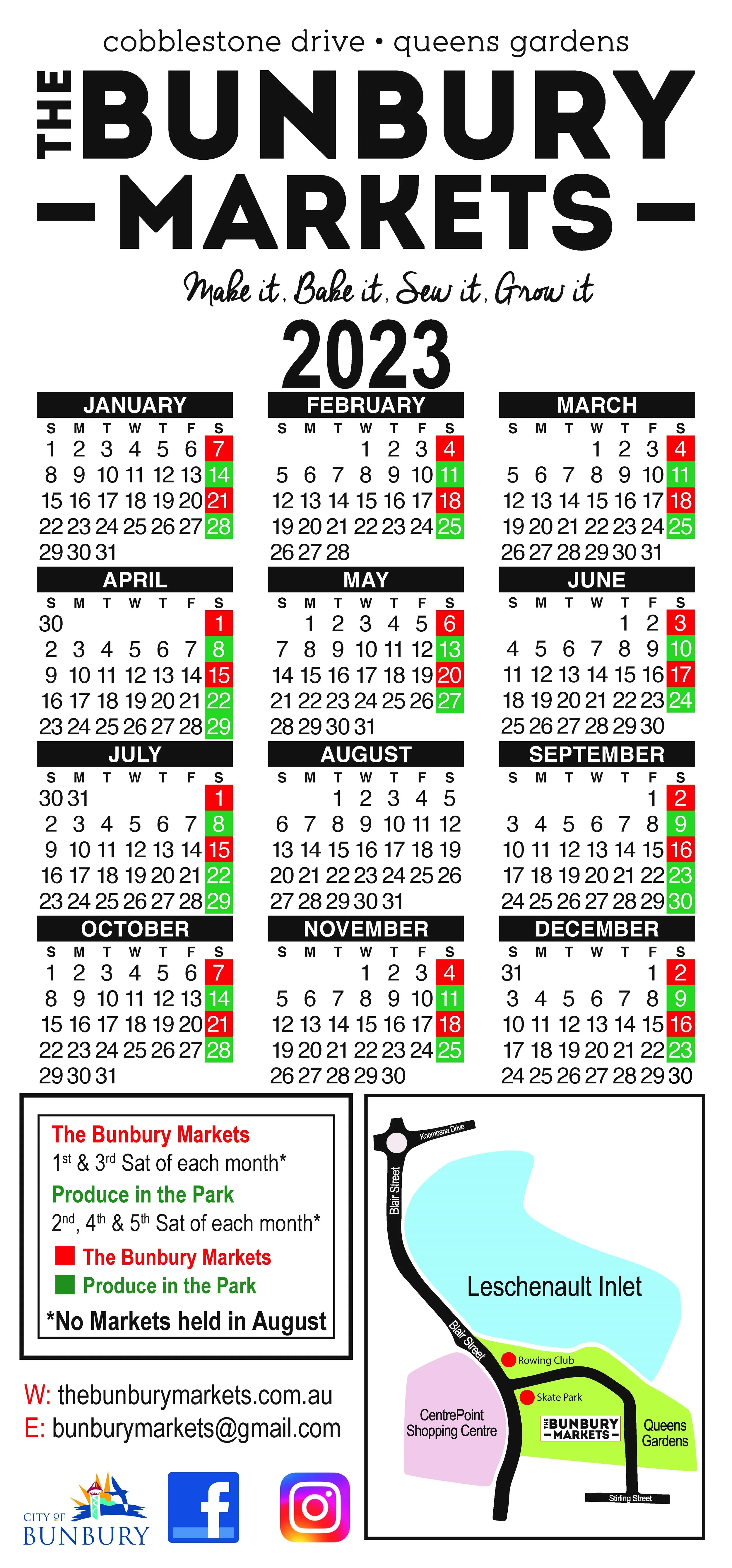 Calendar & Location — THE BUNBURY MARKETS