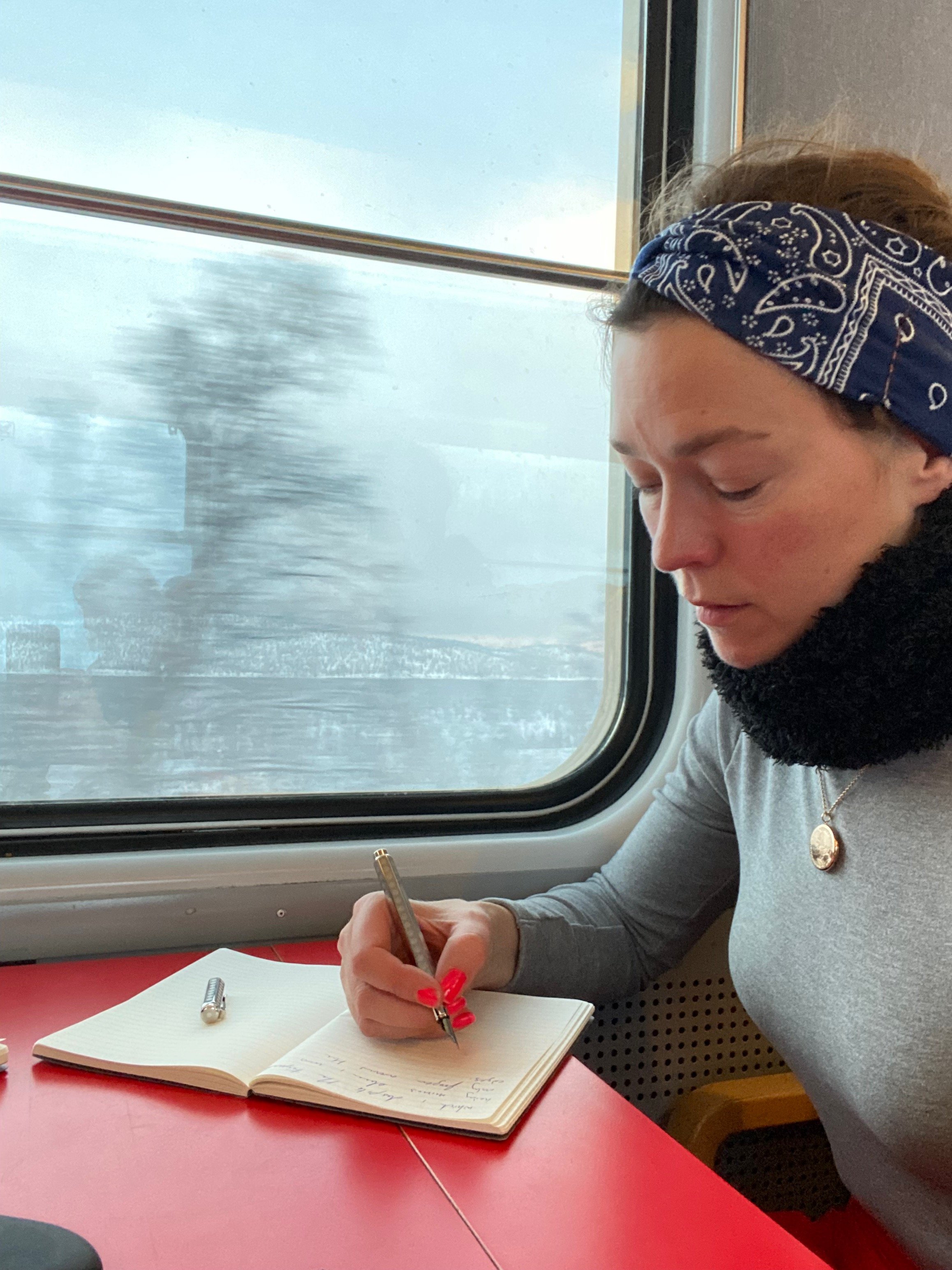 Writing on a train