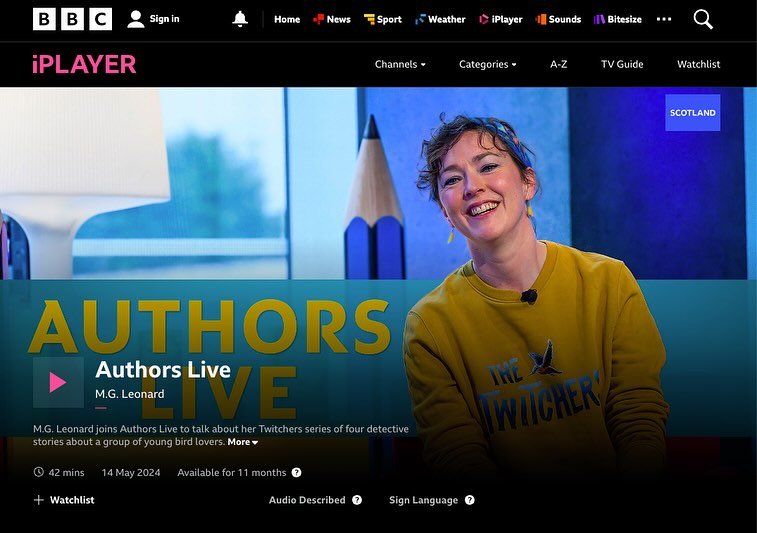 I had a lovely time in Glasgow with Scottish Book Trust and the BBC sharing my love of birds and talking about The Twitchers series. If you were unable you tune in to the live broadcast, don&rsquo;t worry, the program is now on iPlayer and will be fo
