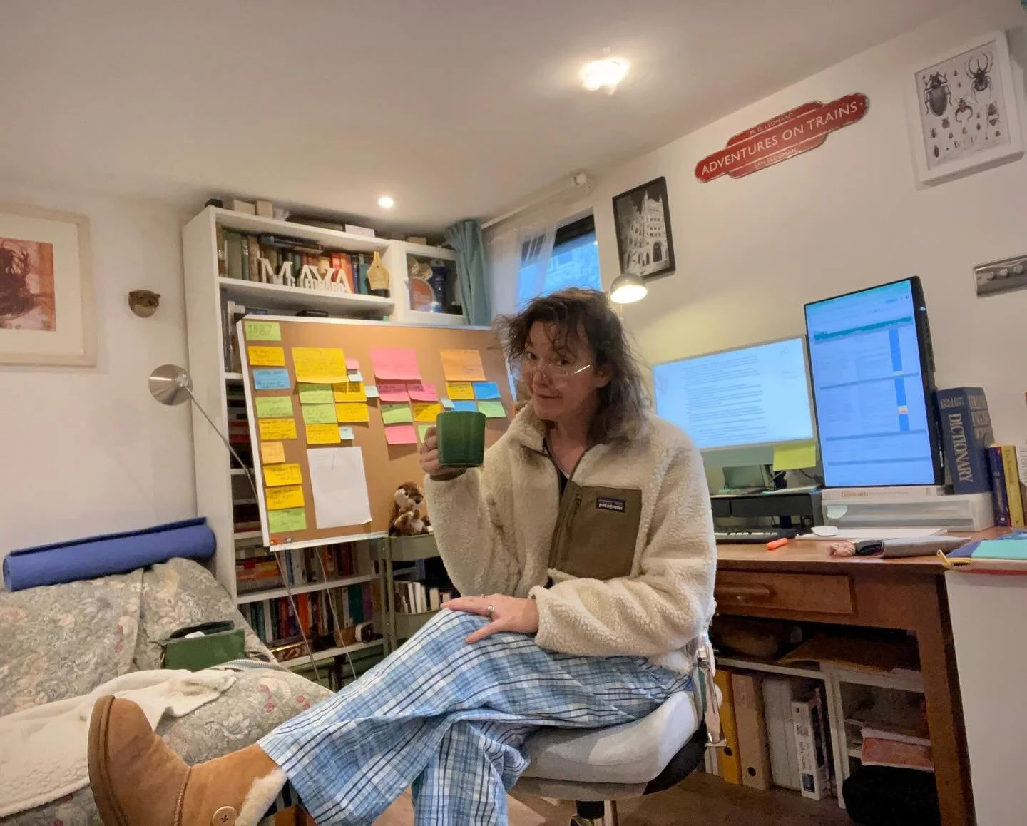 Getting my morning pages written. Yes, even on a Sunday.

Apologies for the extreme glamour of my &lsquo;Author&rsquo;s Fit&rsquo;. My art calls for pyjamas, a fleece and Uggs. And the fine beverage to accompany such an occasion? Why it&rsquo;s Yorks