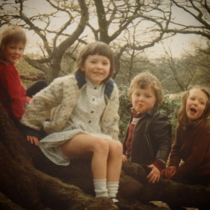 Today is my birthday. Each year the body gets older, but inside I&rsquo;m this girl, who climbs trees and makes up tall tales. This photo is of me with my brother and cousins. I am 8 or 9, I think. When I reflect upon my journey so far, all I can con