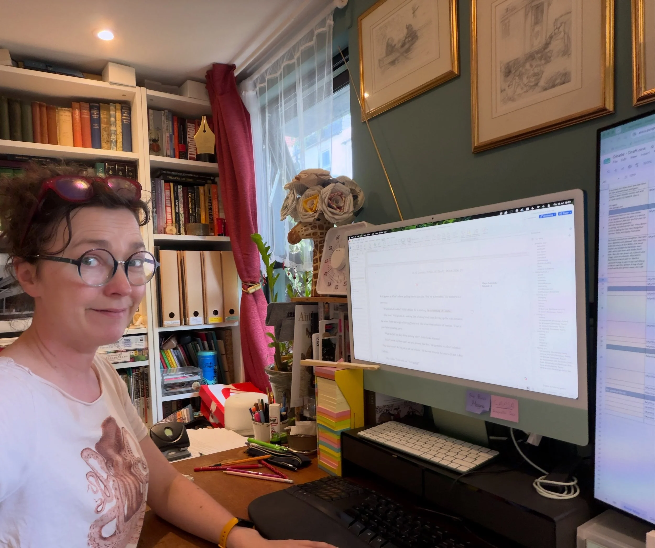 Writing portrait entitled: heatwave blindness

When you need reading glasses +1.5 close, +1.0 at one metre and a blue light filter for marathon stints. 🤣