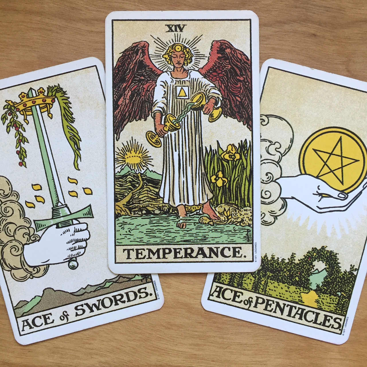 Tarot Reading with the Rider-Waite-Smith Tarot Ace of Swords Ace of Pentacles Temperance