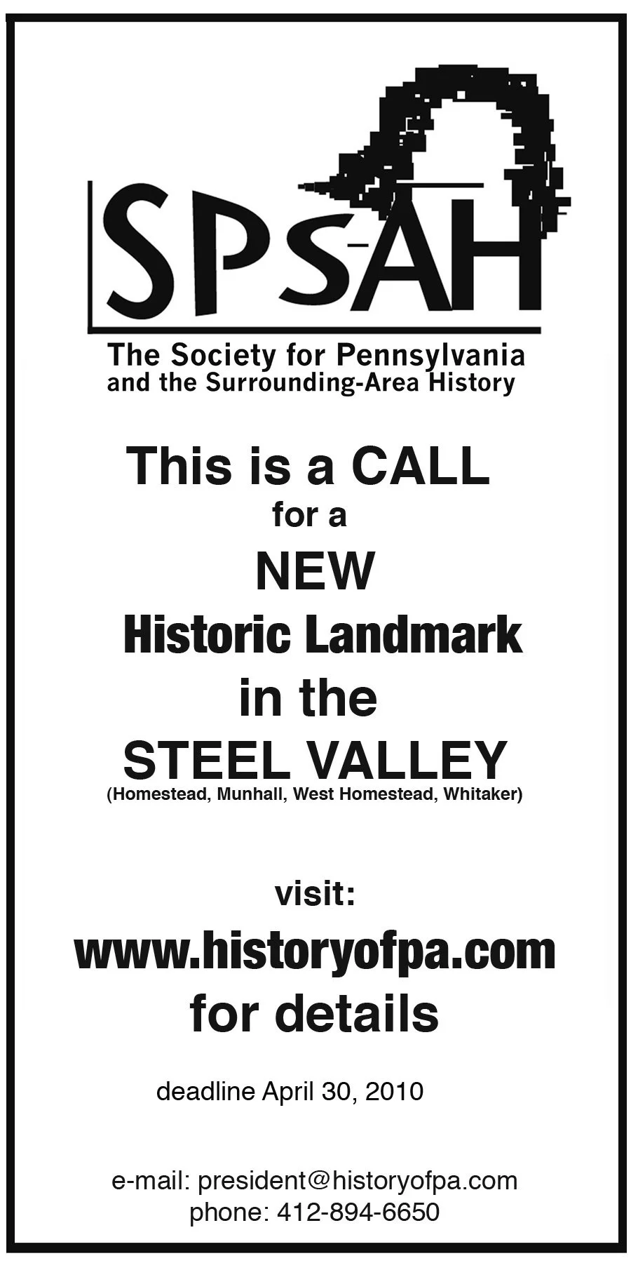 Society for Pennsylvania and Surrounding Area History Call