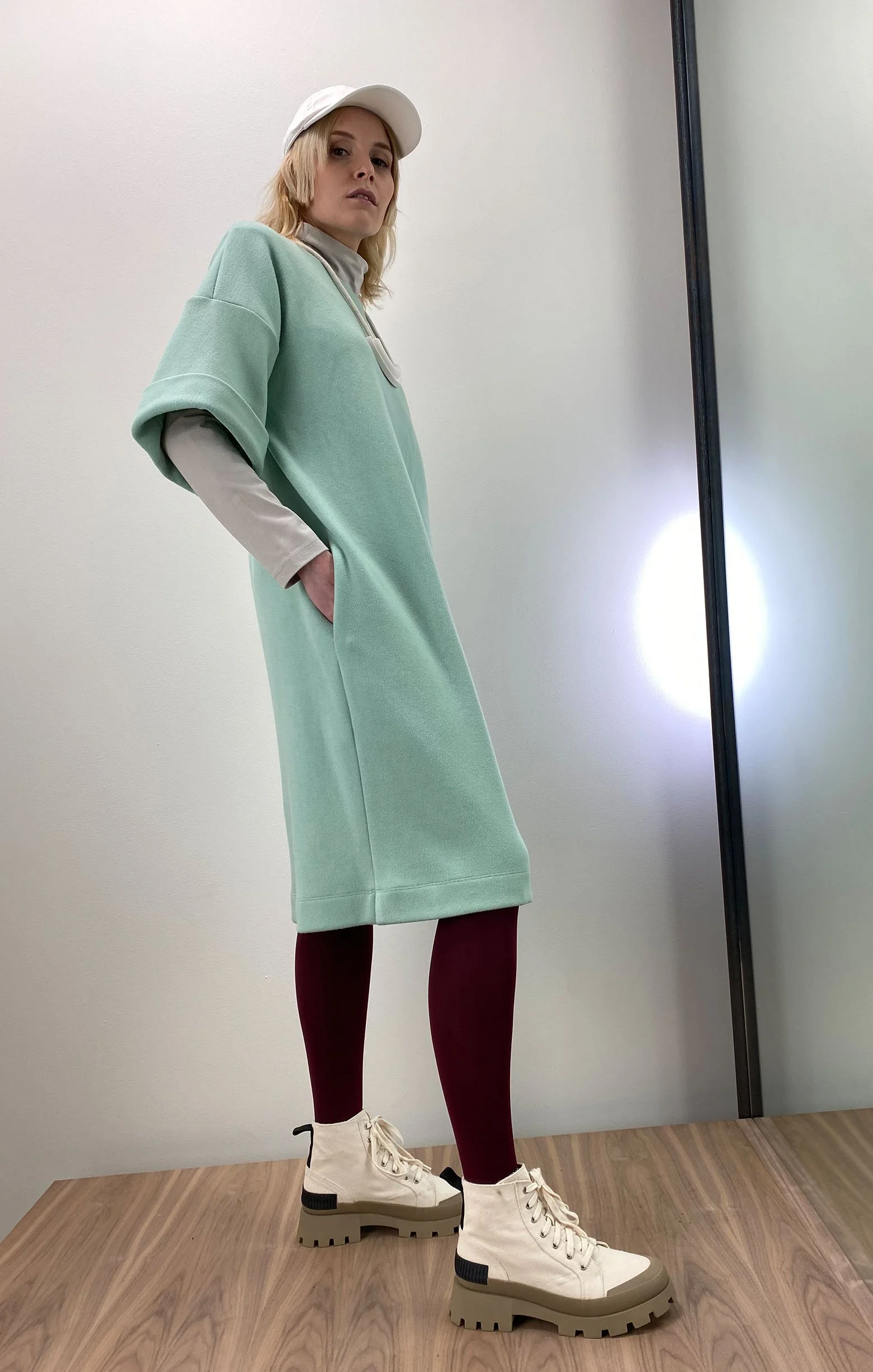 Collaboration with the designer Jude Desjardin BODYBAG dress made for Stanza in Blue