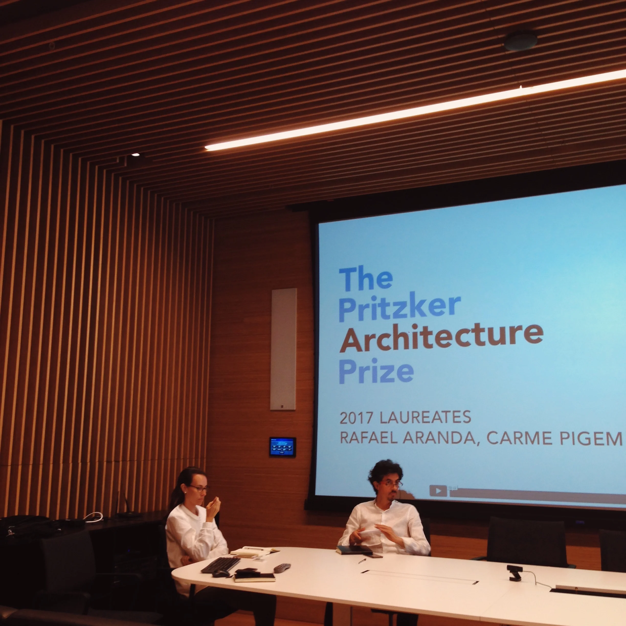 Conversations on the Pritzker Prize 2017. Architects Paula Pujol and Juan Carlos Saenz. Mallol Architects.