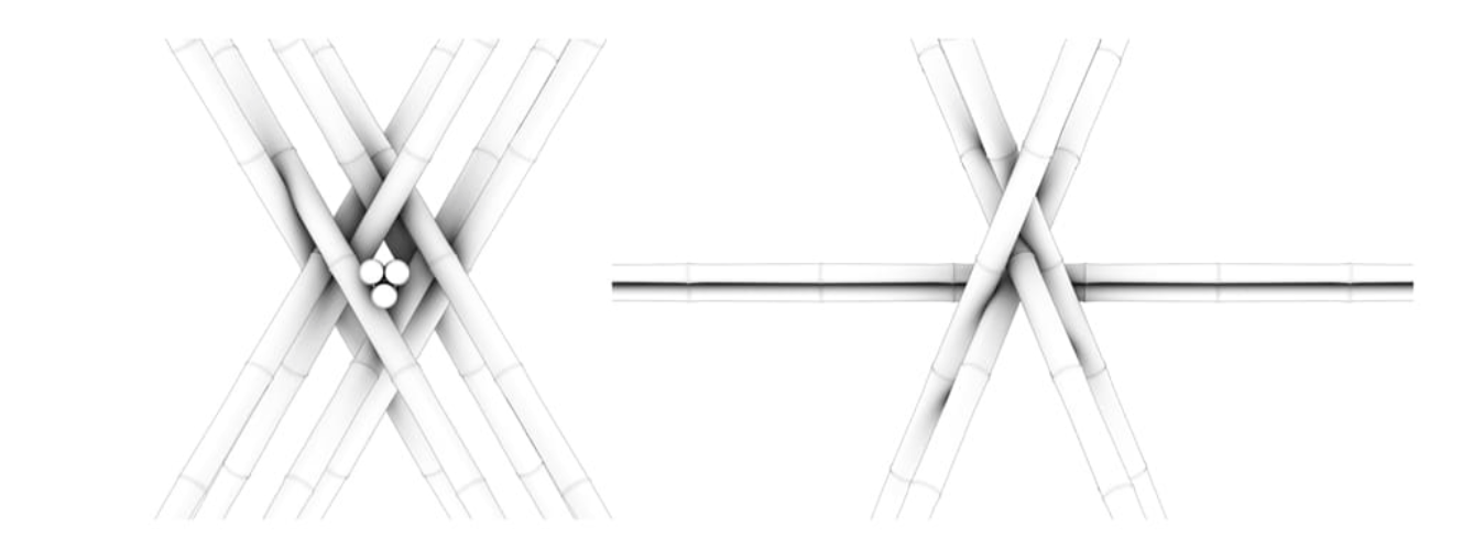 A rope can tie the connection, so no screws or nails are used, which leaves the bamboo in its initial state so it can be reused after deconstruction. 