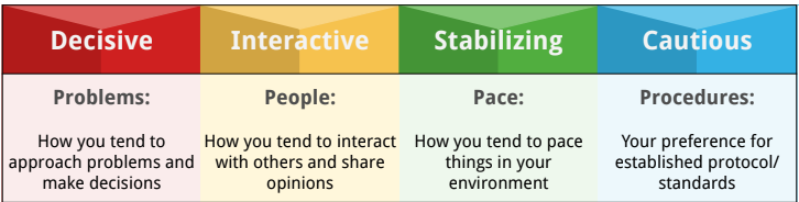 4 components of the behavioral style test - DISC Profile.