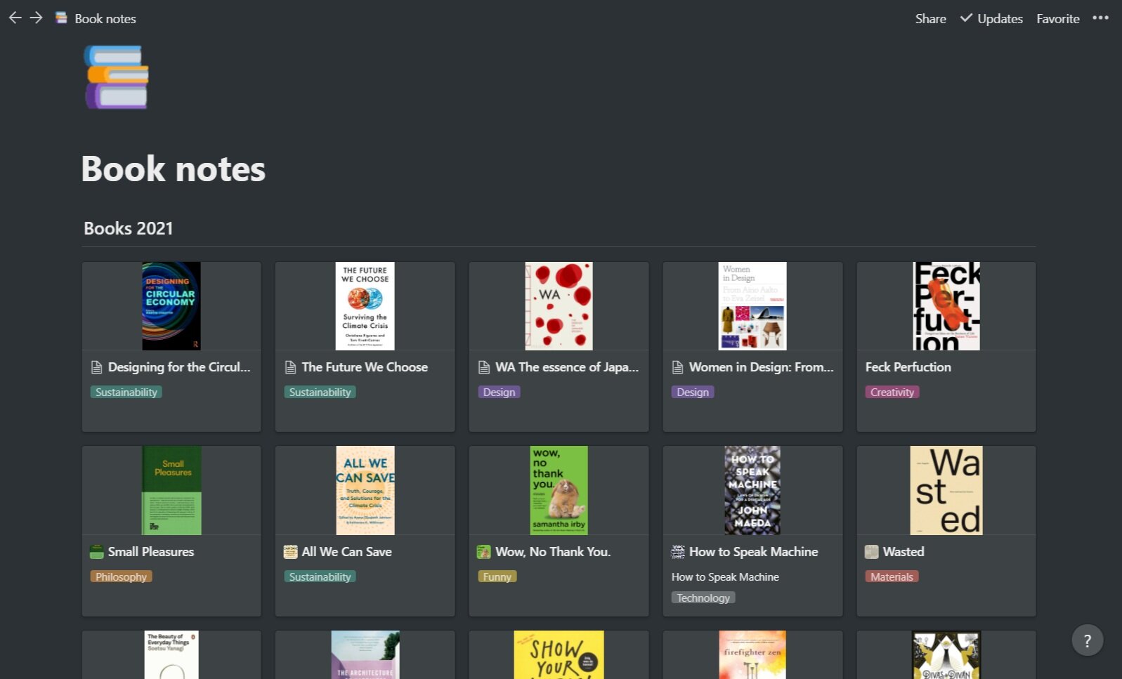 Screenshot of one of my pages: my book notes library.
