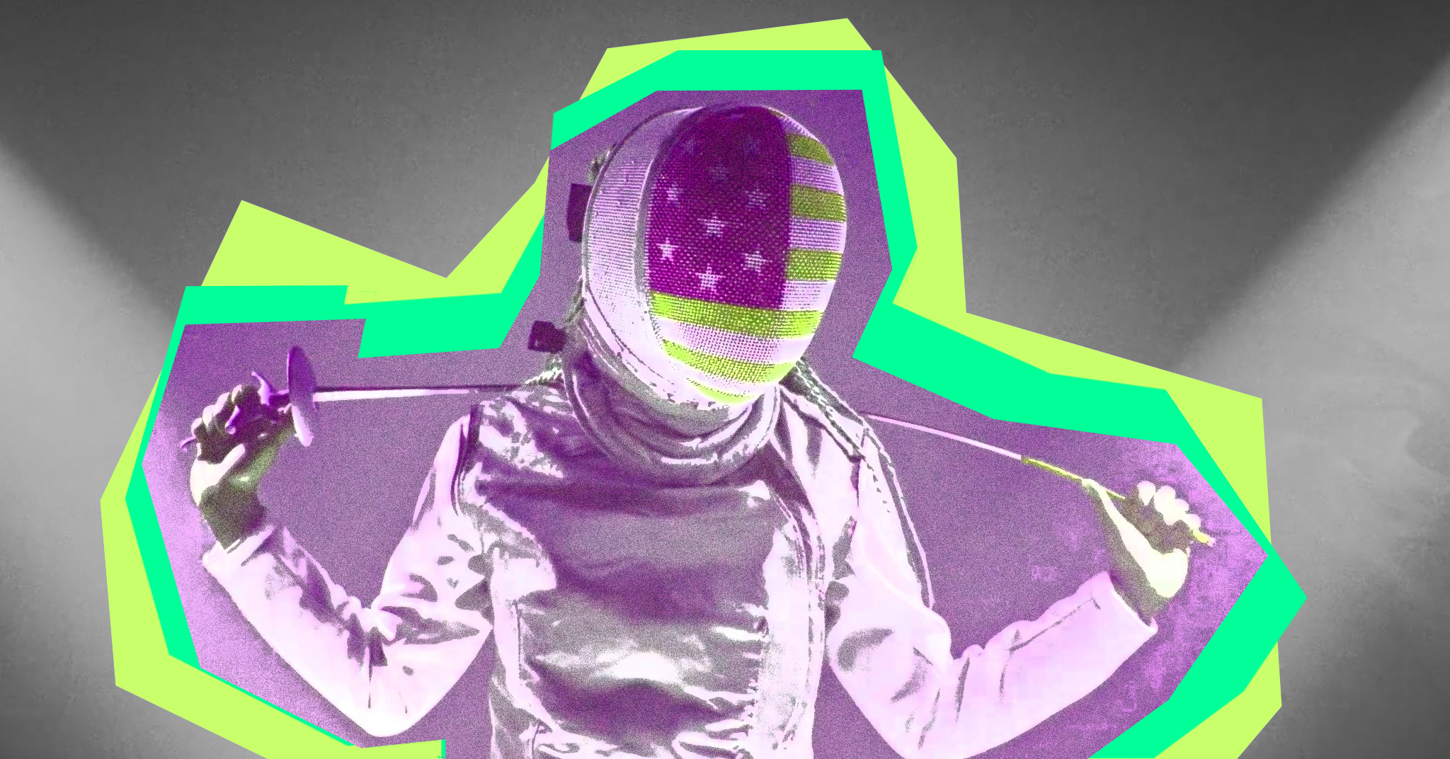 Foil fencer with United States team painted mask