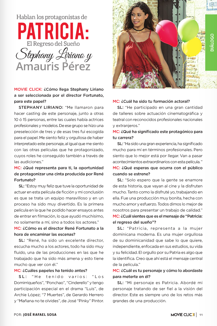 stephany liriano entrevista movie click caribbean cinemas patricia el regreso del sueño rene fortunato portada actriz dominicana pelicula .png