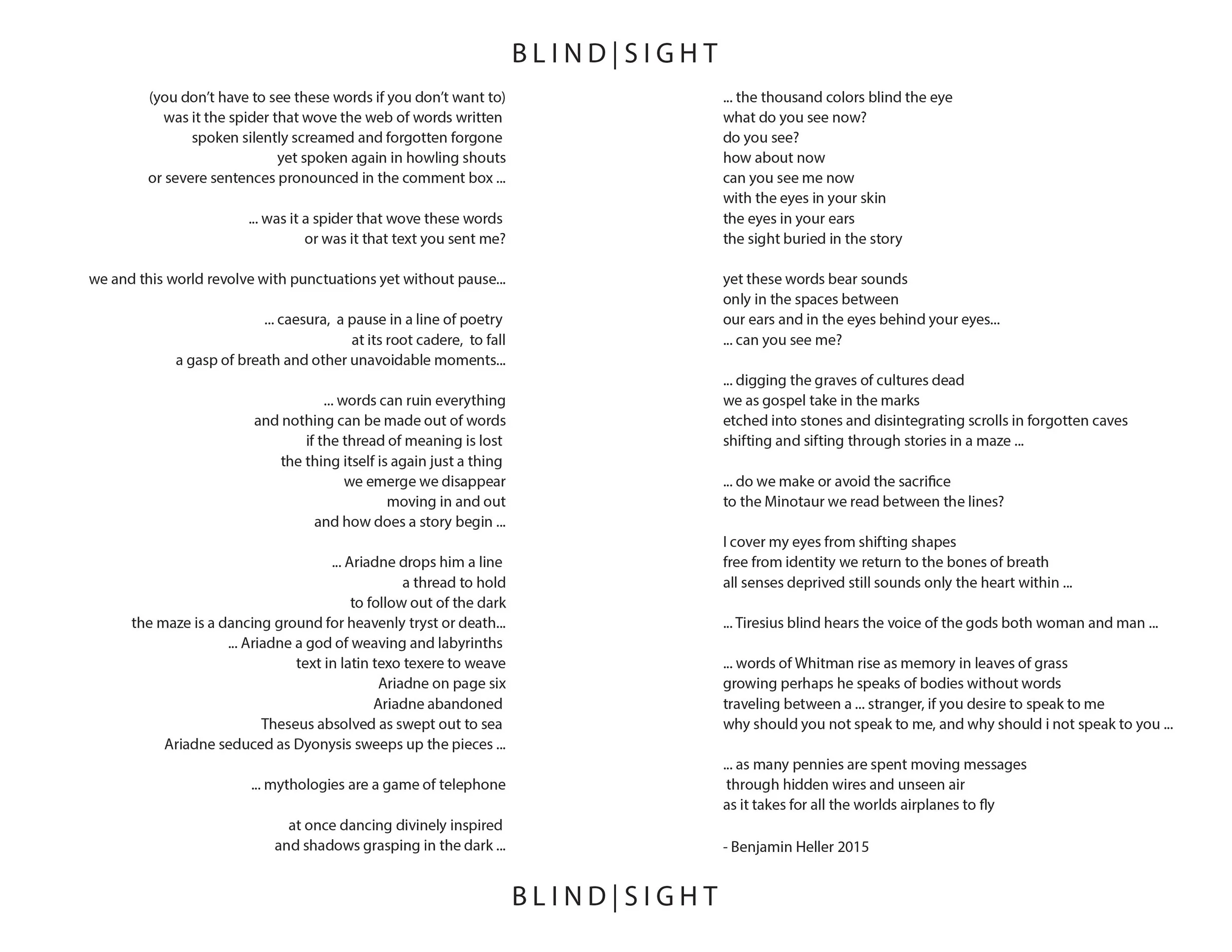 POEM TEXT – Block printed onto blindfold