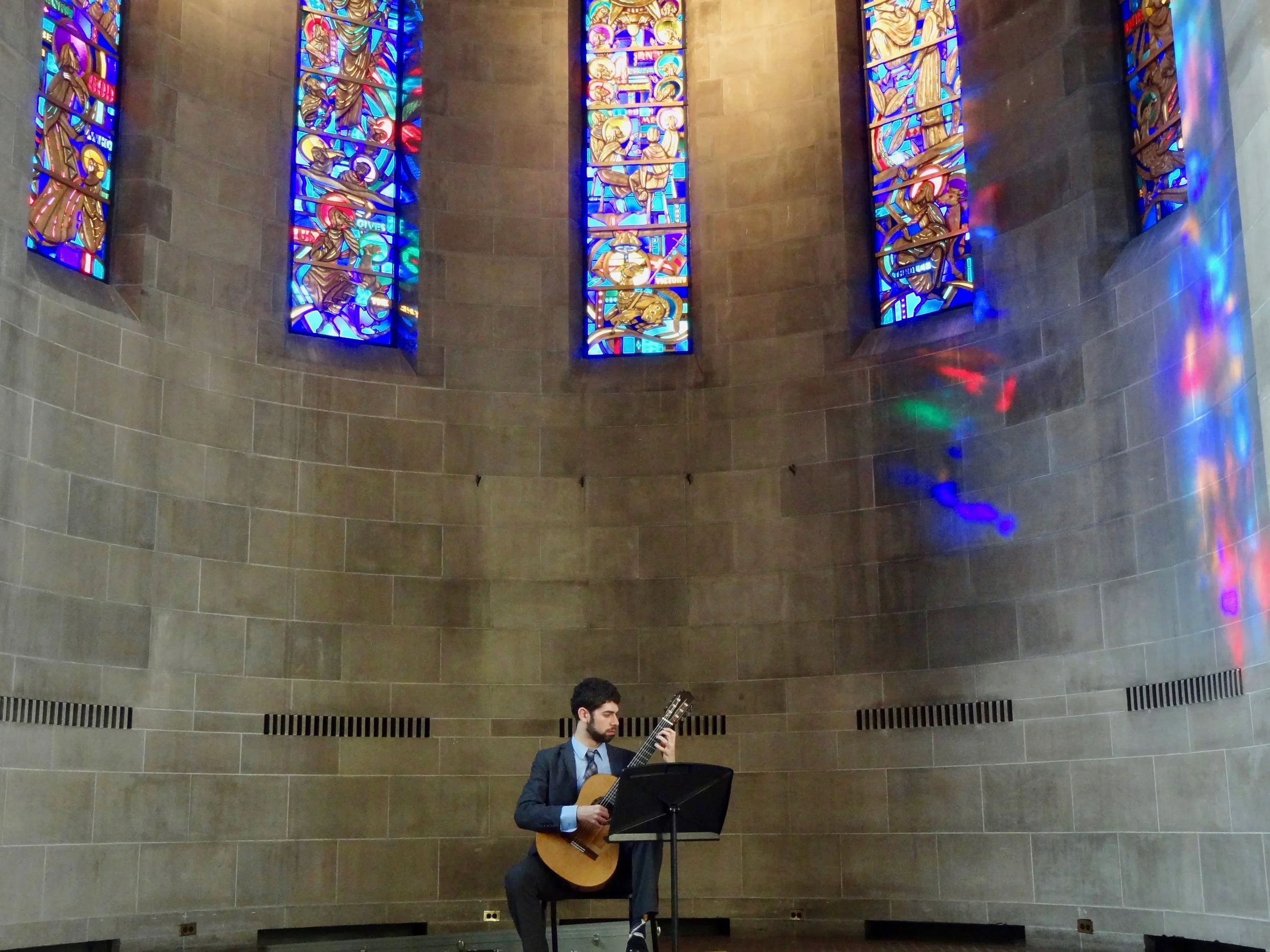 Note the prism-rainbow effect on the wall. Fairchild Chapel can be a magical place to play in.