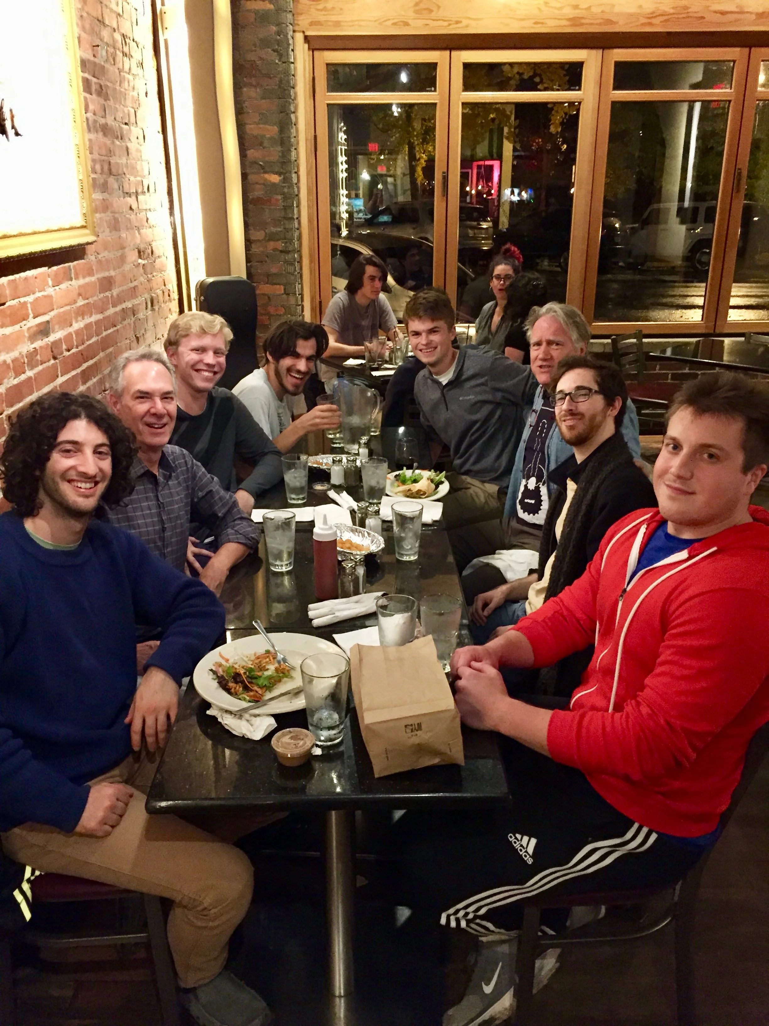 At our customary after-hours hang, the Feve. Left-to-right: Philip Lutz '15 (visiting), Stephen Aron, Aidan Wiley Lippke, Mohit Dubey, Craig Slagh, Benjamin Verdery, Brian King and Stephen Fazio.